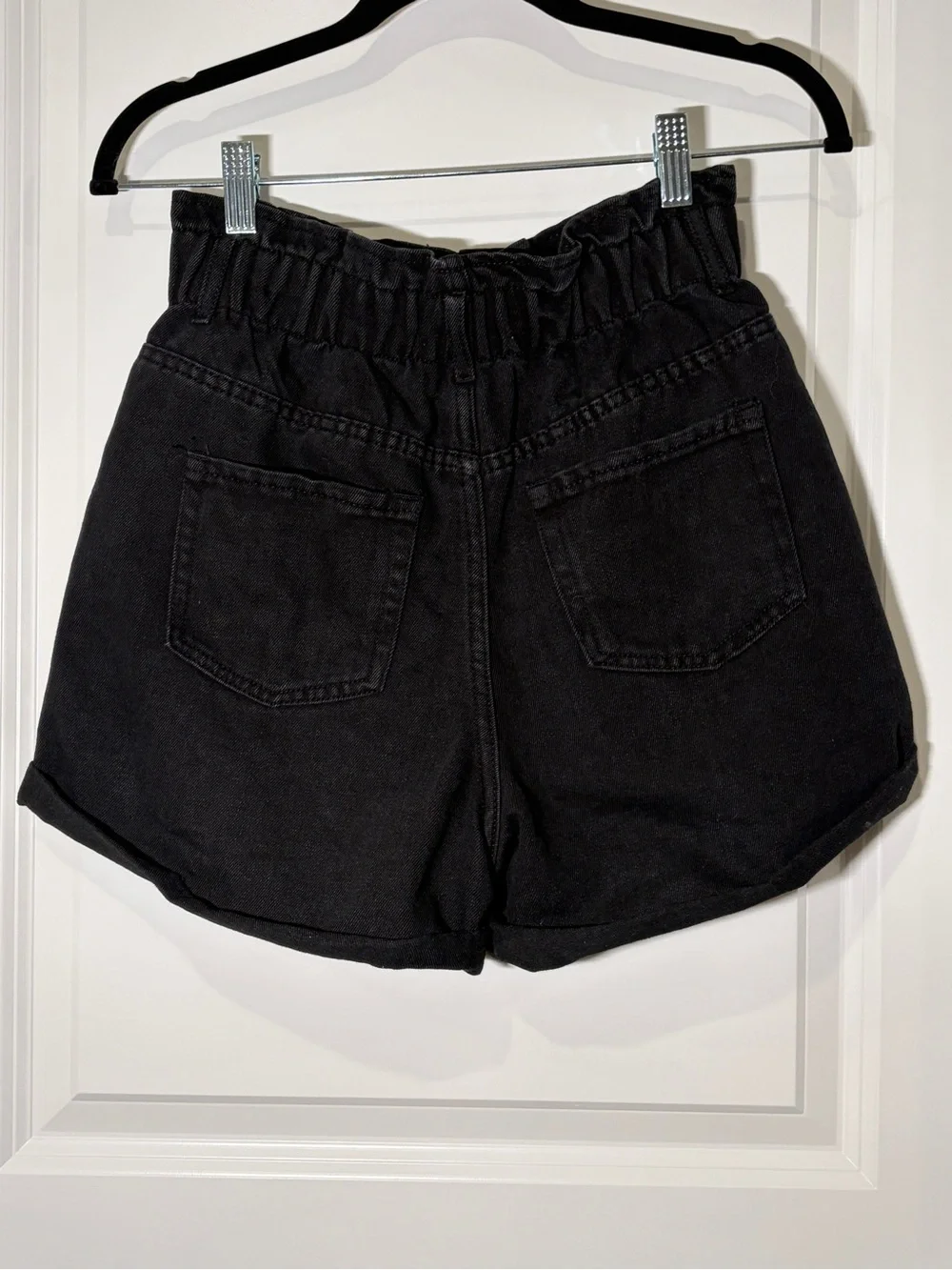 Love Tree Black Distressed High Waist Paperbag Denim Shorts - Small